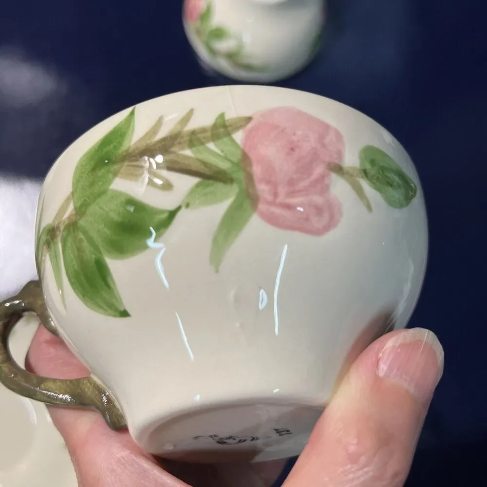 VTG Franciscan Desert Rose Tea Cups & Saucers Set Of 4 Hand Painted USA‎
